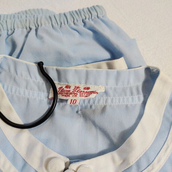 Vtg Asian Plum Blossoms Blue Chinese Embroidered 2 Piece Outfit Set Sz 10 - Picture 3 of 8